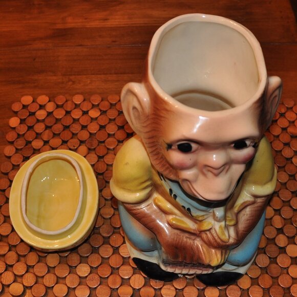 Vintage 1950s Roseville Robinson Ransbottom Jocko Monkey Bananas Cookie Jar 12" - Picture 5 of 8